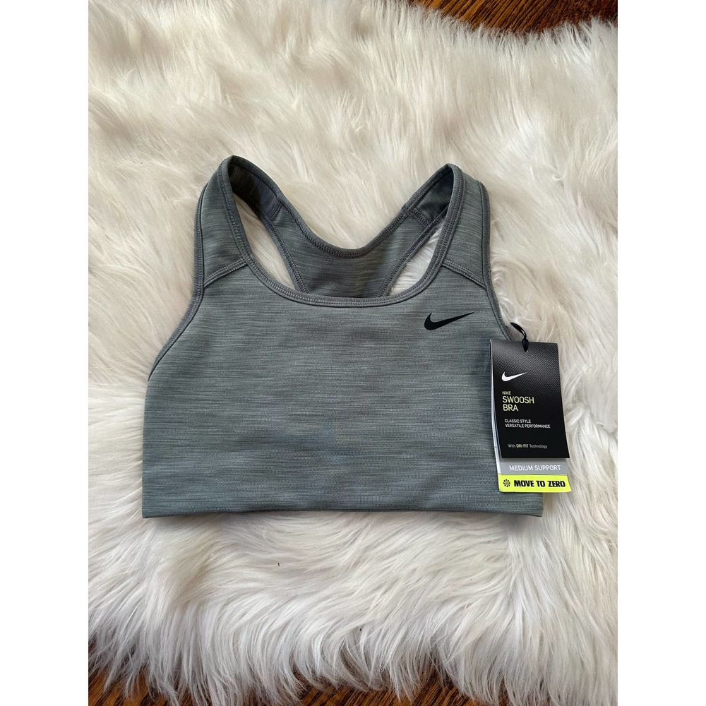NWT Nike Swoosh Gray Racerback Sport Bra - Picture 2 of 5